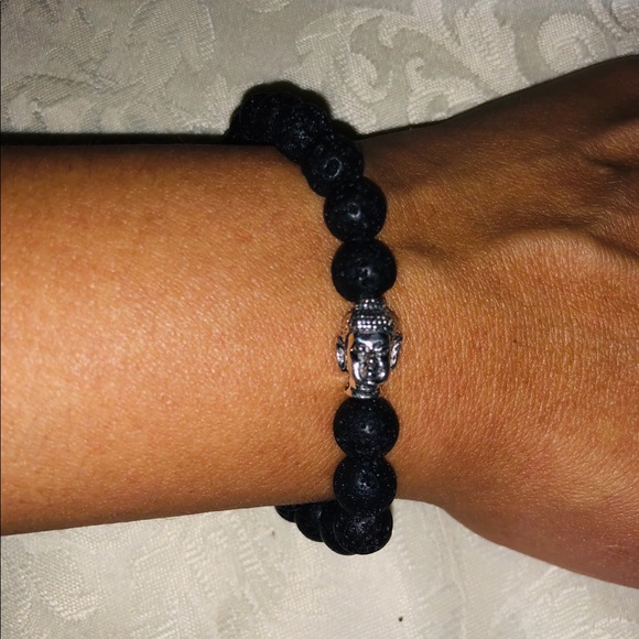 BUDDHA LAVA STONE BRACELET FOR WOMEN/MEN BLACK New - Picture 2 of 3